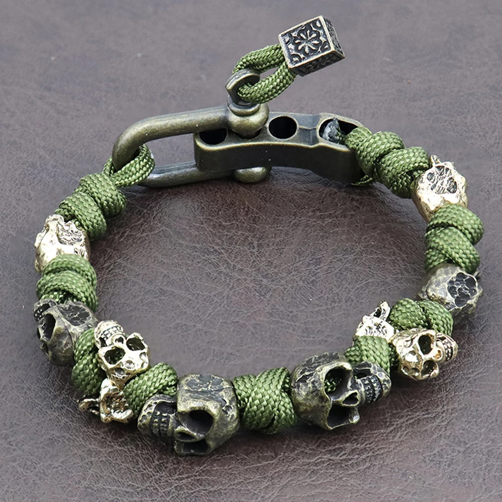 Unique Design Skull Bracelets Men Vintage Adjustable Handmade Woven Bracelet Punk Rock Motorcycle Male Jewelry Gift Dropshipping