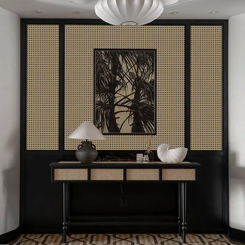 Peel and Stick Rattan Self-Adhesive Wallpaper Grasscloth Texture Contact Paper Linen Wall Paper PVC Vinyl Film Waterproof