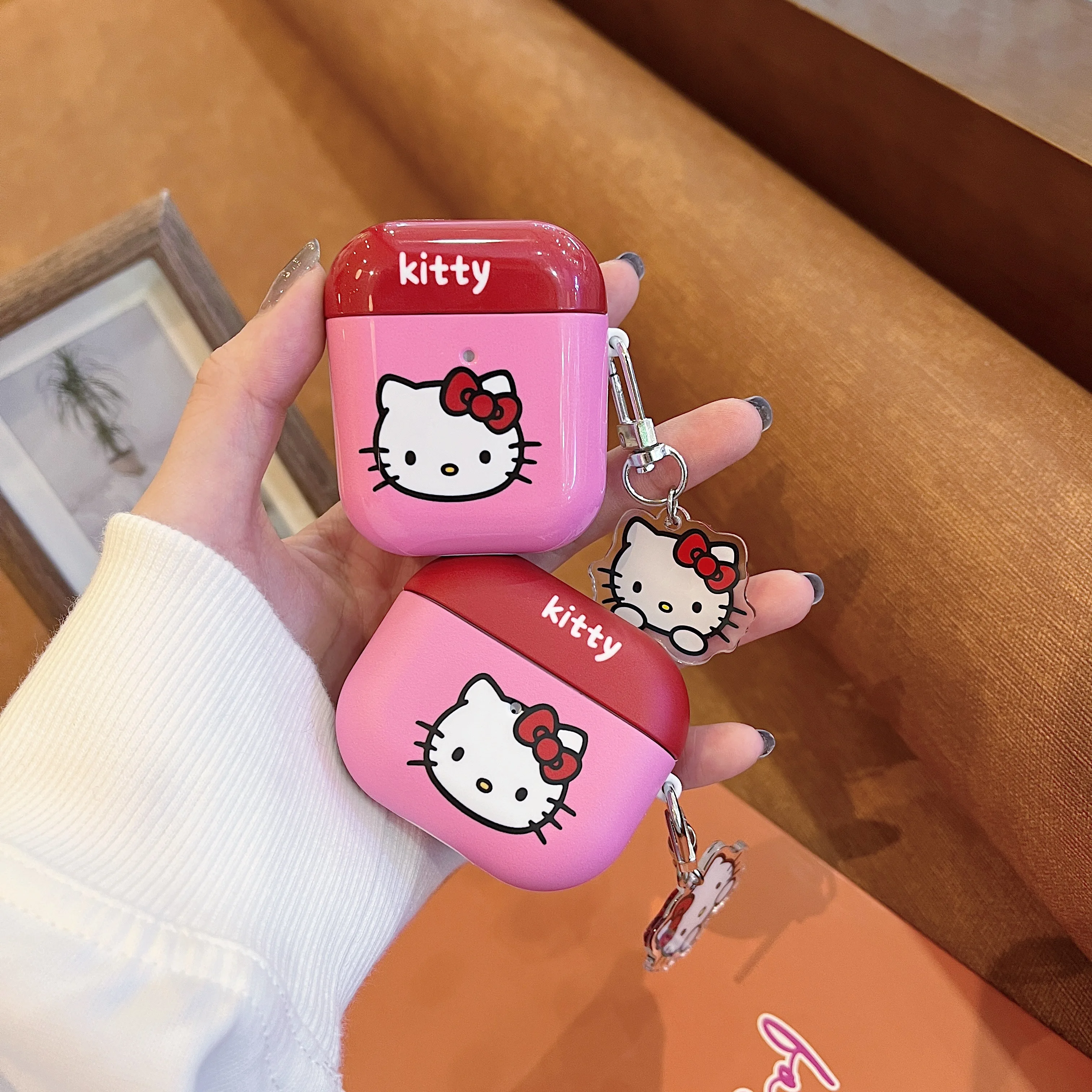 Retro Style Hello Kitty With Pendant Earphone Cover for Airpod 4 3 2 1 Pro 2 Sanrio Leather TPU Shockproof Protective Case Funda