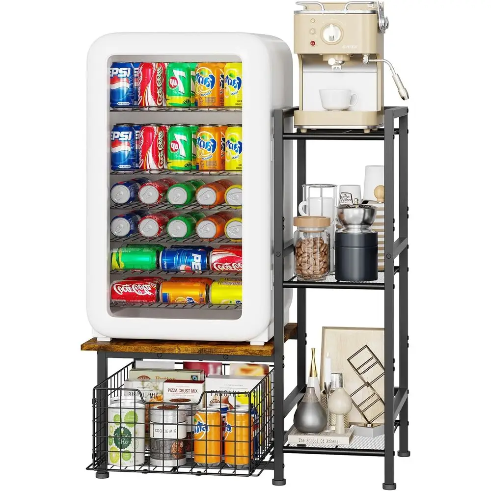 

Ridge Stand with Storage, Coffee Bar with Mini Ridge Space, Refrigerator Stand, Wine Cabinet, Kitchen Storage with Basket or Dor