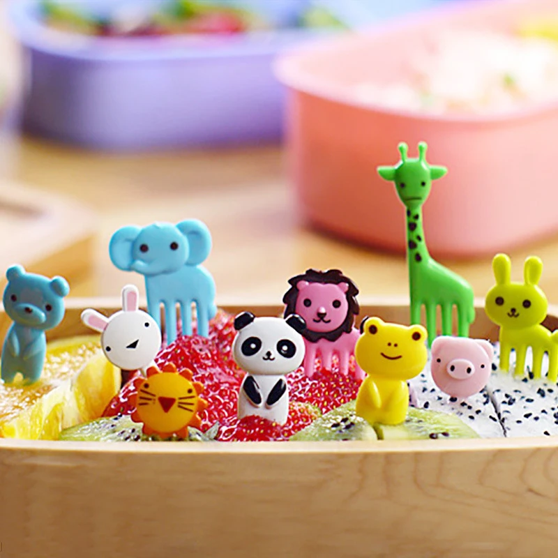 6-10pcs Animal Farm Fruit Fork Sets Mini Cartoon Children Snack Cake  Buffet Desserts Food Fruit Pick  Bento Lunches Party Decor