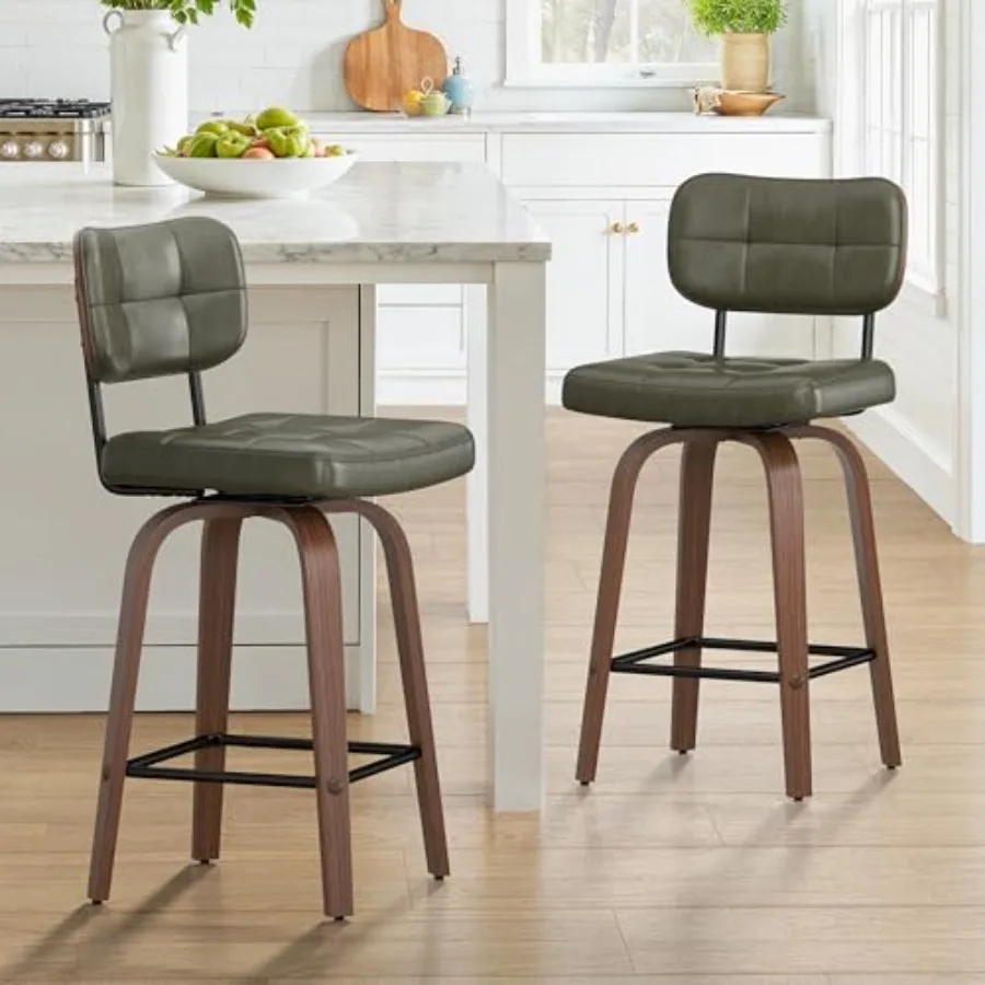 

Swivel Bar Stools Set of 2 26 Inch PU Leather Counter Height Stools Bentwood Back and Frame Bar Stools for Kitchen Island Deep