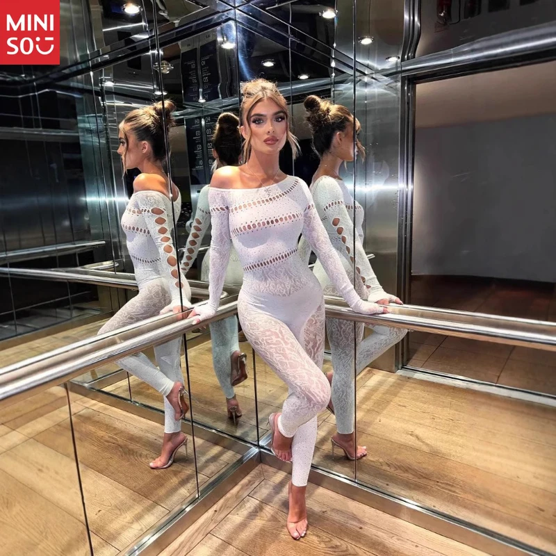 Miniso مثير ارتداءها طويلة الأكمام، تألق شبكة حجر الراين الملابس الداخلية، وصول جديد