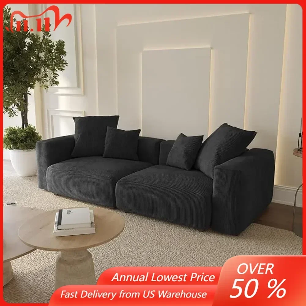 

Modular Sectional Sofa Couch,Oversized Upholstered LoveSofa with 4 Pillows, Covers Removable,Black Comfy Living Room Sofas