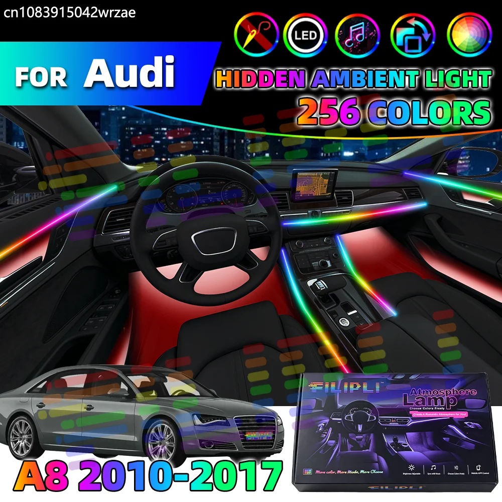 

For AUDI A8 2010-2017 Years 10 in 1 Car Interior Ambient Lights Strips Breathing Lighting Kit App Control Auto Decorative Lamp