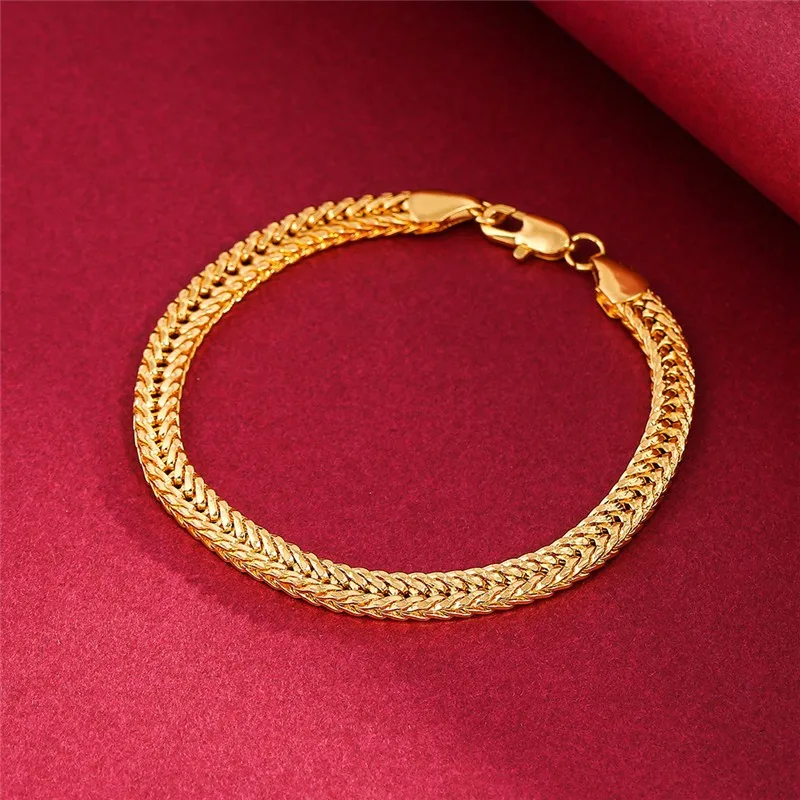 Fashion 8MM Copper Cuban Link Chain Bracelet Bangle High Quality Gold Color Heavy Metal Texture Women Men Jewelry Gifts