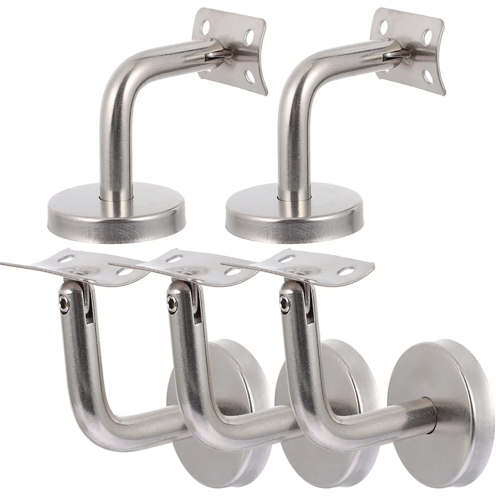 5Pcs Stainless Steel Handrail Brackets L-Shape Wall Mount Stair Rail Support Stairway Handrail Holder Decorative Easy