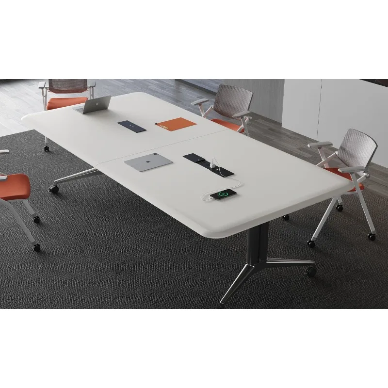 German plastic folding mobile conference table, rounded corner family dining room table with wheels