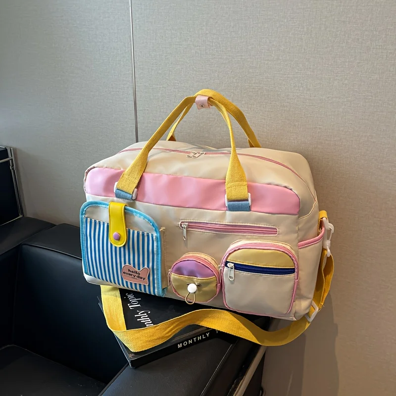Women's Duffle Travel Bag Dopamine Color Lightweight Carry On Luggage Bag for Yoga Swimming Fitness Short Business Trip Gym