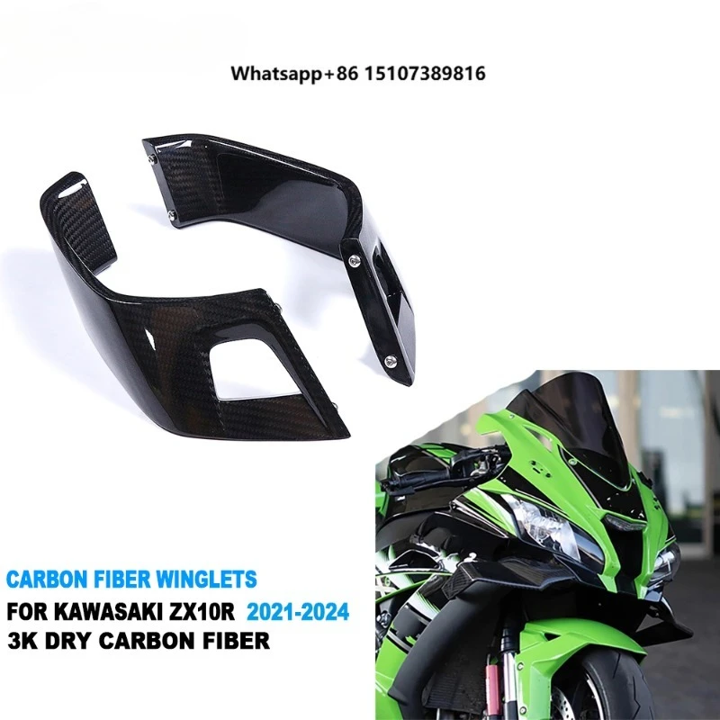 

3K Dry Carbon Fiber Motorcycle Front Aerodynamic Spoiler Winglet Kits for Ninja ZX10R ZX-10R 2021-2024