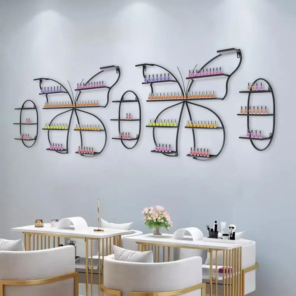 Adjustable Wall-Mounted Nail Polish Organizer Rack for 5-11 LBs, Ideal for Salons and Home Use (Black)