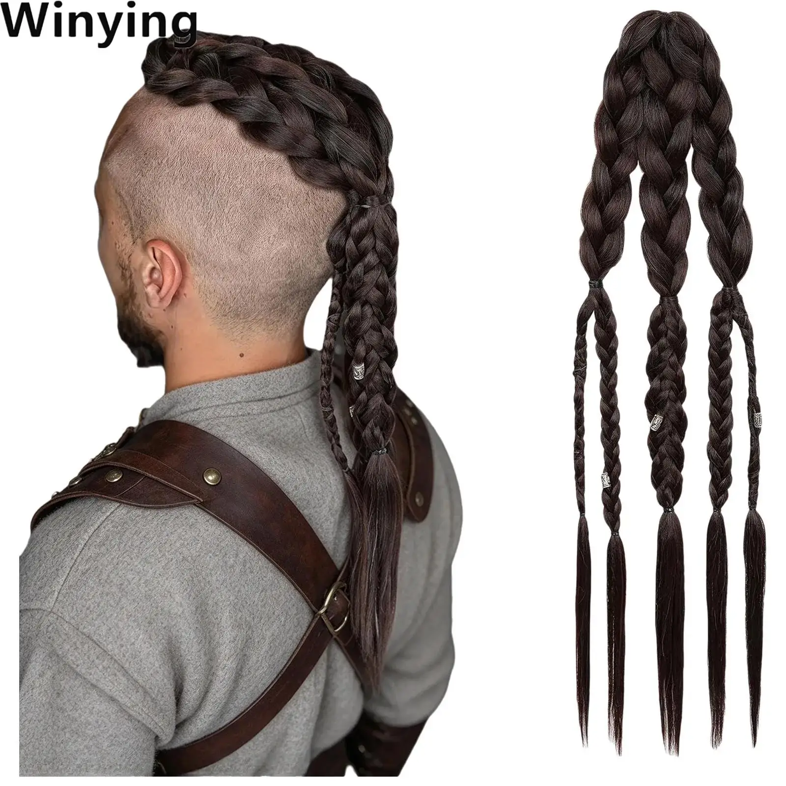 Hair Extension Clip-in Braided Ponytail 24inch Hairpiece Halloween Viking Renaissance Warrior Costume Accessories
