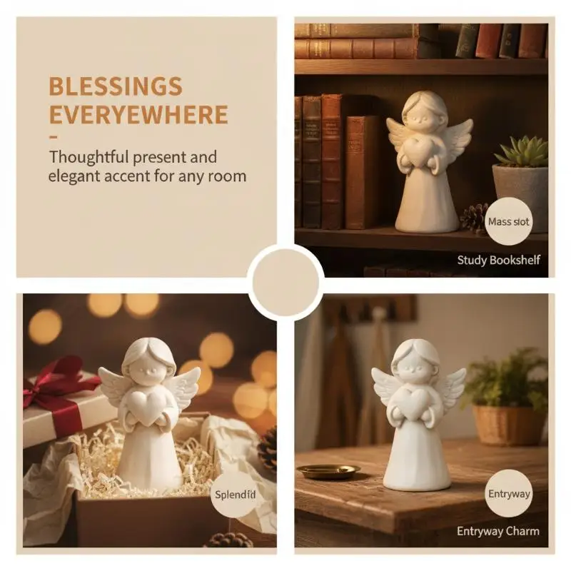 3D Printed White Angel Figurine with Heart Design Elegant Small Statue for Home Desktop Decor Wedding Favor Gift