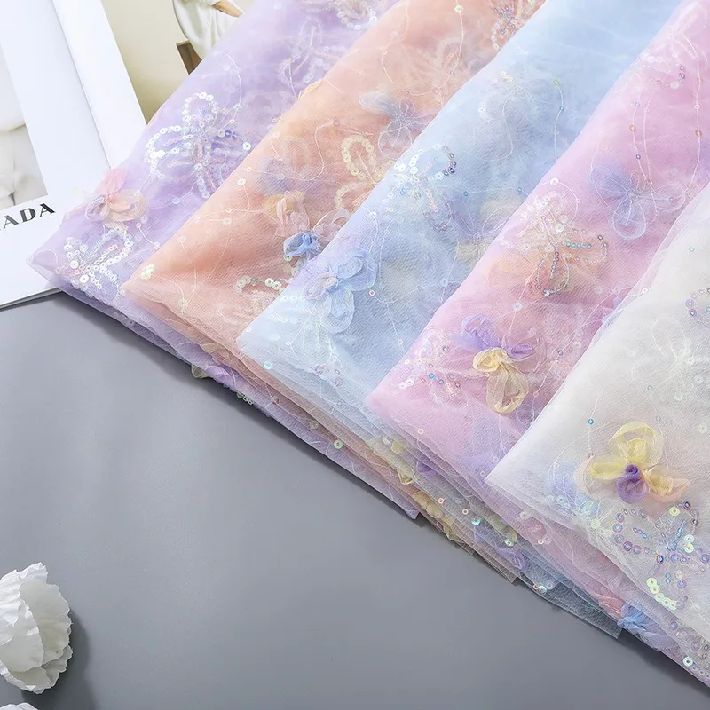 

1 Yard 3d Tulle Sequins Embroidered Cloth. Suitable For Diy Barbie Doll Yarn Clothing. Dress, Tutu Skirt, Stage Dress Toy Doll,