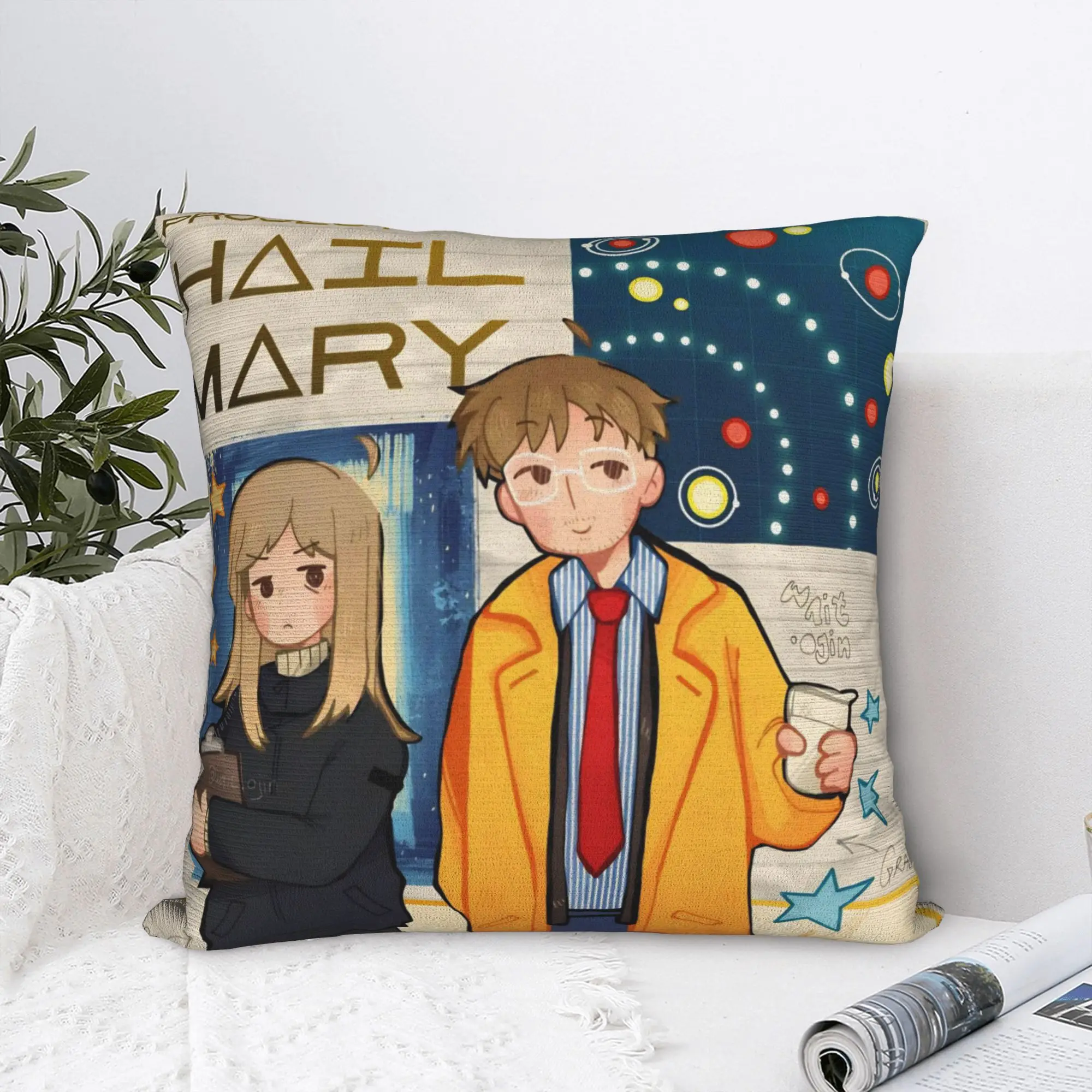 Project Hail Mary Square Pillow Case 2026 Sci-Fi Movie Cushion Cover Vintage Decorative Throw Pillow Case Cover for Car 45*45cm