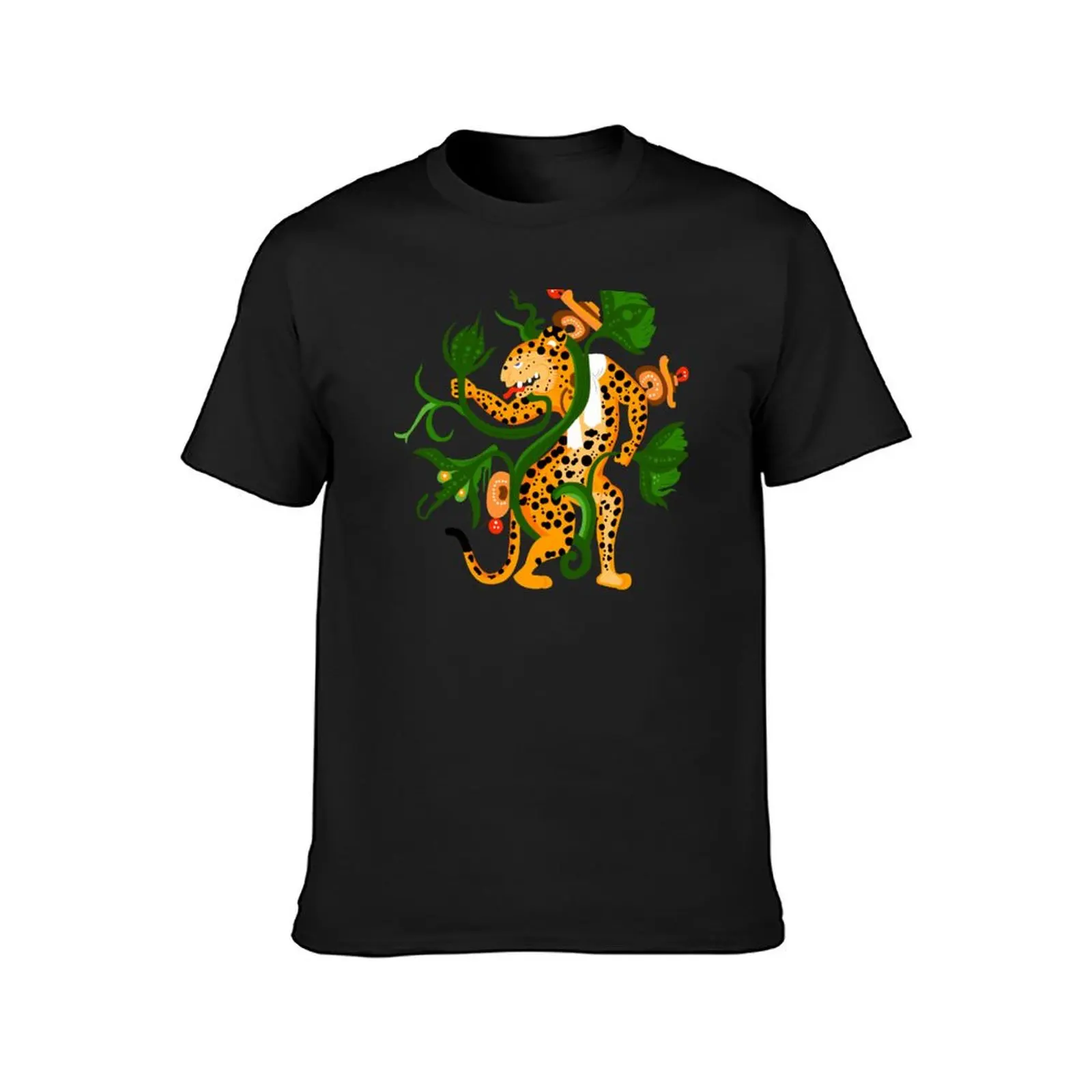 Mayan jaguar playing with a waterlily T-Shirt blacks customs plain anime clothes plain black t shirts men