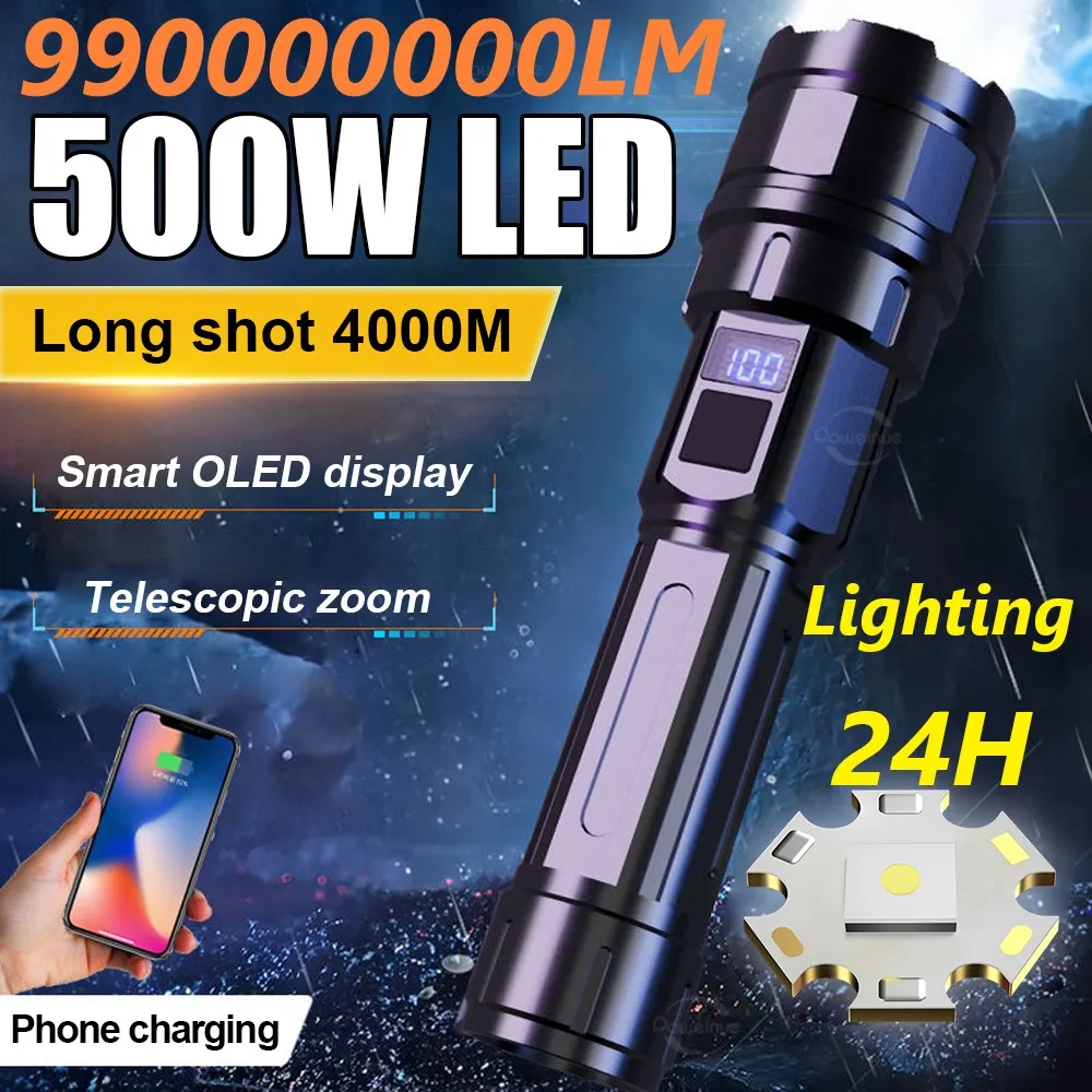 990000000LM SFT9000 White Laser 500W High Power Led Flashlight XHP360 Tactical Lantern Rechargeable Spotlight 4000M Torch Lights