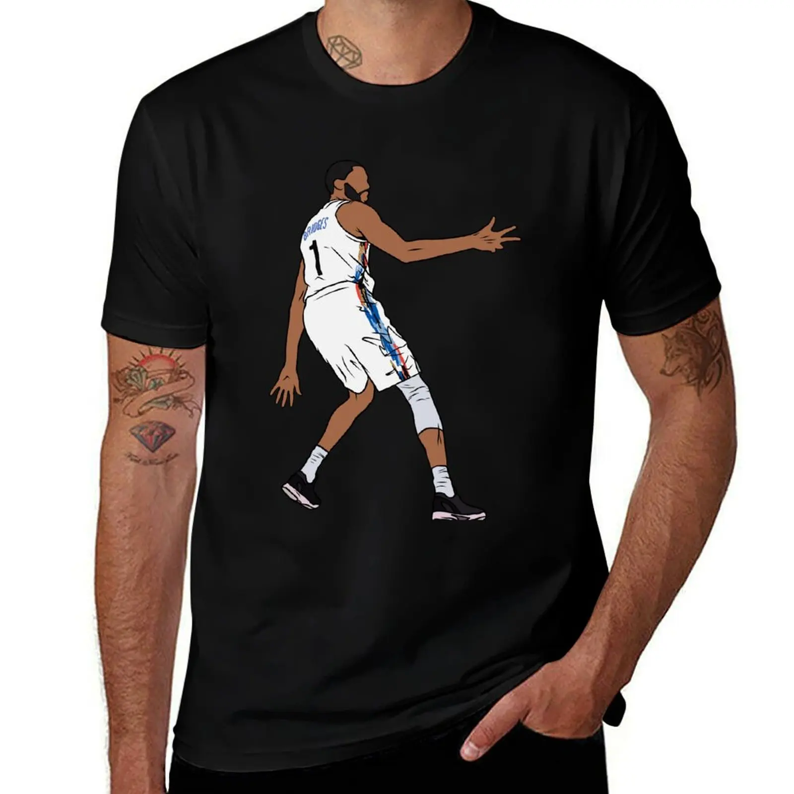 Mikal Bridges 3 Point Celebration (Brooklyn) T-Shirt Breathable Gym Short Sleeve T-Shirt
