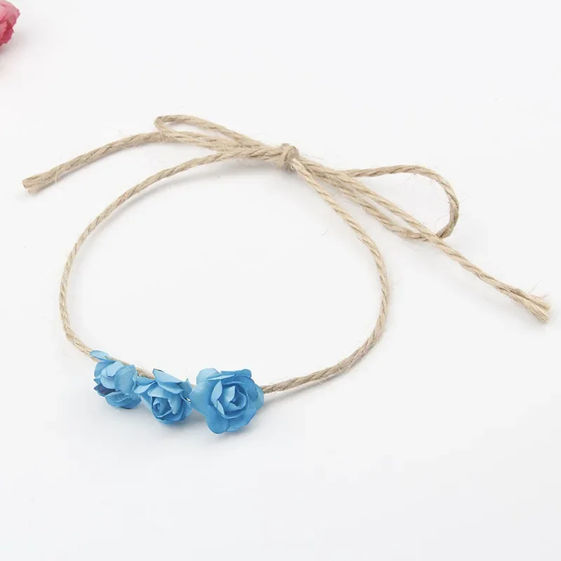 1PCS Chic Hemp Rope Headband Rose Flowers Kids Girl Hairband Newborn Headwear Photography Prop Kids Birthday Gifts