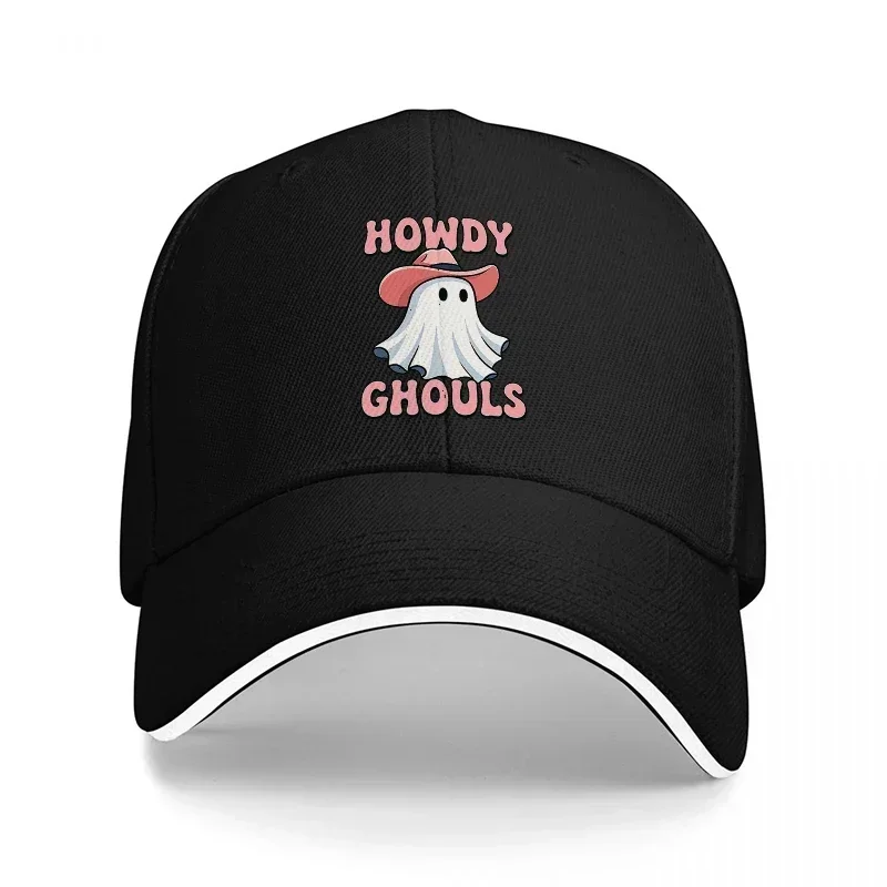 New HOWDY GHOULS CUTE GHOST WITH HAT BASEBALL CAP BLACK AND PINK DESIGN FUN HALLOWEEN STYLE ADULT ACCESSORY