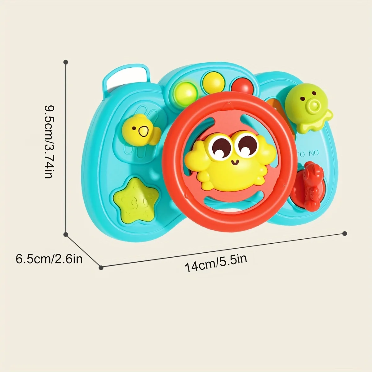 Zabawka na kierownicę dla niemowląt z 10 symulowanymi dźwiękami jazdy, zabawką w kształcie kraba, zabawkami edukacyjnymi do wczesnej nauki dla rozwoju poznawczego