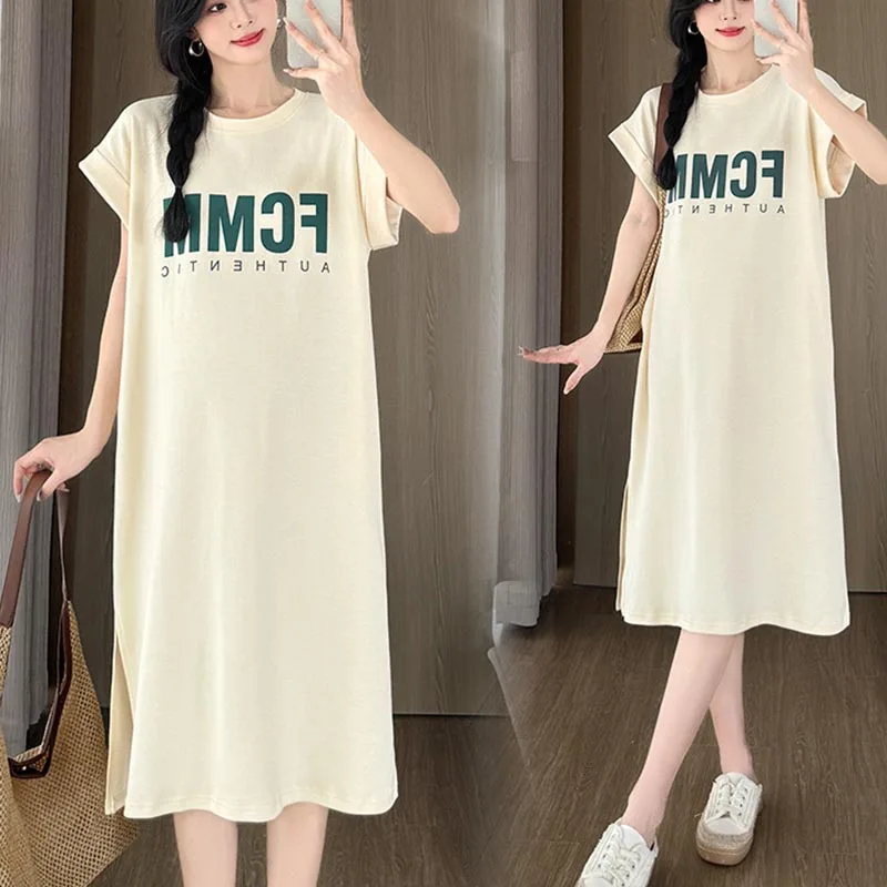 Summer Fashion Pure Cotton Long Maternity Dress Short-Sleeved T-Shirt Female 2024 New Korean Version Loose Versatile Top