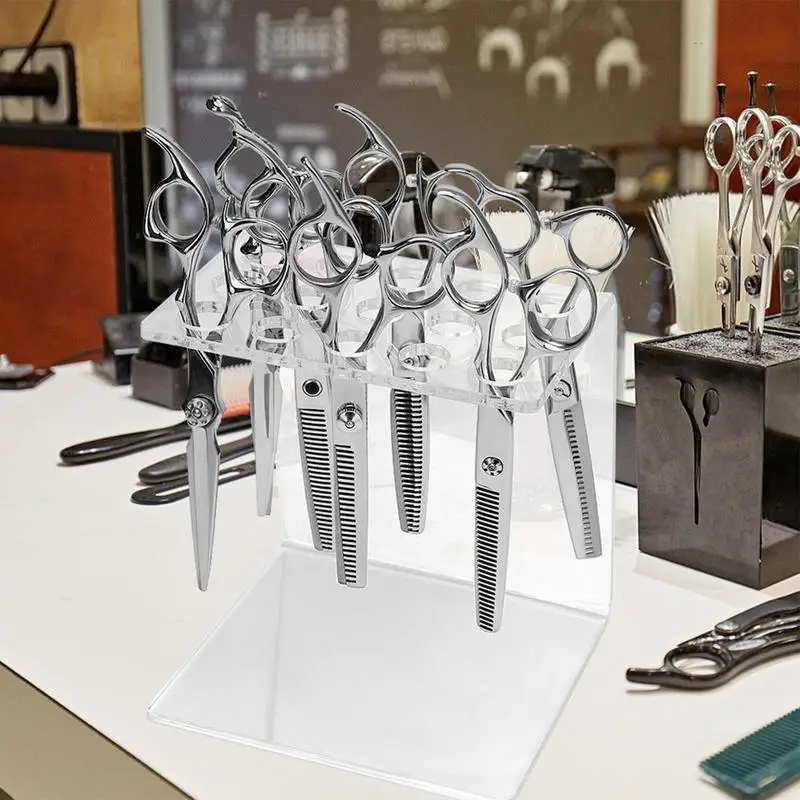 Hairdresser Scissor Holder Clear Acrylic Barber Tool Storage Rack 15-Hole Design Scissor Barber Tool Holder For Professional