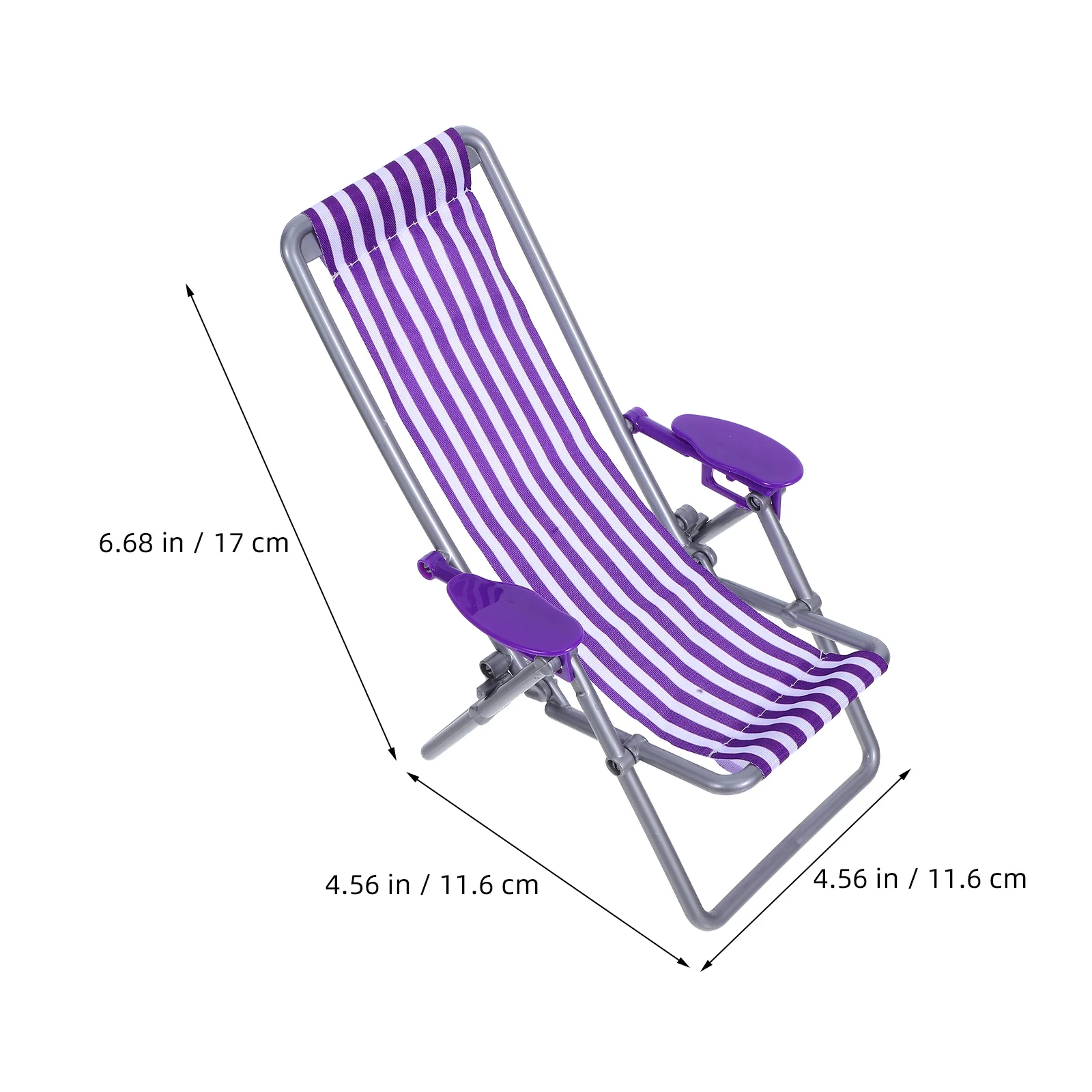 เก้าอี้ชายหาดพับได้ขนาดเล็ก ลายทาง ดีไซน์กะทัดรัด สำหรับบ้านตุ๊กตา เก้าอี้อาบแดด DIY ตกแต่งสวนจิ๋ว ที่วางโทรศัพท์สุดน่ารัก