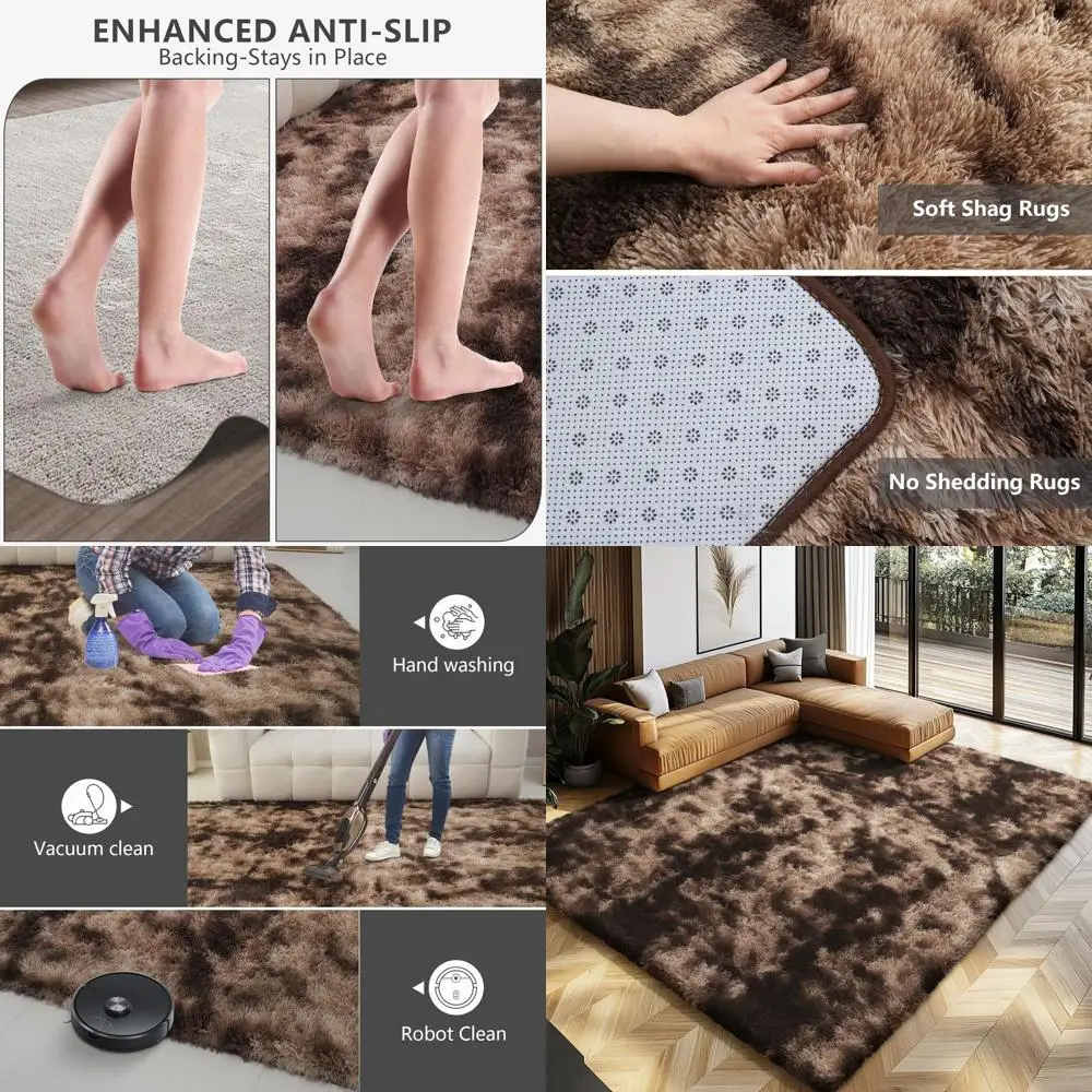 

Ультрамягкие пушистые ковры 8x10 для спален, гостиных, общежитий и детских комнат - Коричневый с разводами