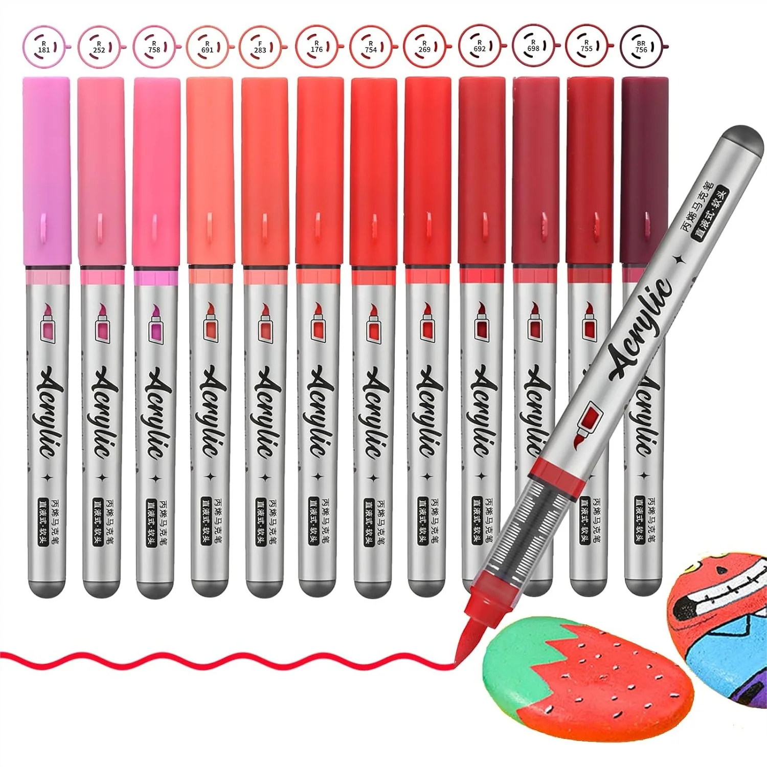 

Acrylic Paint Pens, 12 Colors Brush Tip Markers for Rock Painting, Wood, Glass, Ceramic, Canvas, Stone DIY Art Supplies