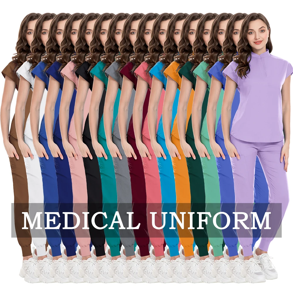 Tenues médicales multicolores pour femmes, blouses d'infirmière, uniformes d'hôpital en polyester extensible, ensembles de hauts et de pantalons à manches courtes