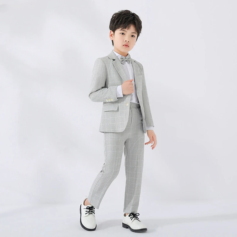 Kids Candy Color Plaid Suits Jacket Pants Toddler Blazer Tuxedos Boys Formal Dress Child Wedding Party Gentlemen Clothes Sets