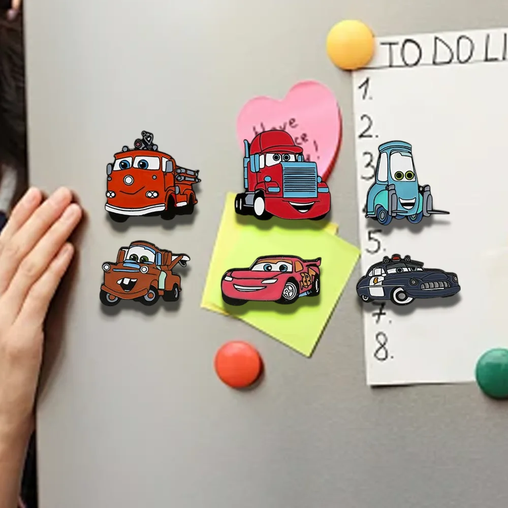 

6 Pcs Creative and Lovely Cartoon Anime Cars Funny Lightning McQueen Individuality Brooch Refrigerator Magnets Decorative Gift