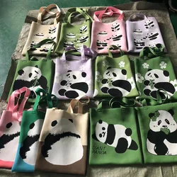 Large Capacity Knit Handbag Women Fashion Shoulder-bag Casual Color Cute Panda Tote Bag Student Reusable Shopping Bag 2024 New