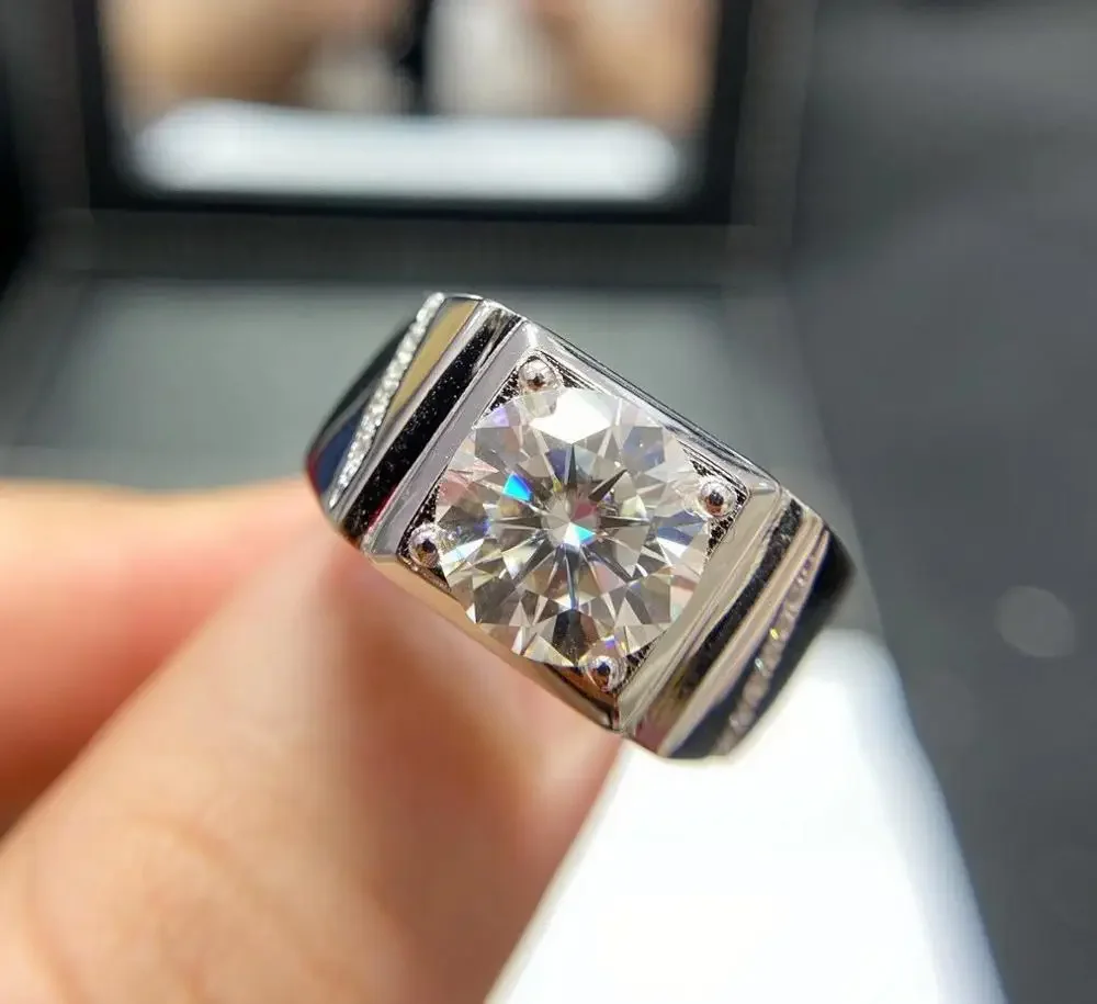 Anel de diamante em prata esterlina 925 para homens, estilo clássico, jóias com diamantes, presente festa de casamento, jóias masculinas