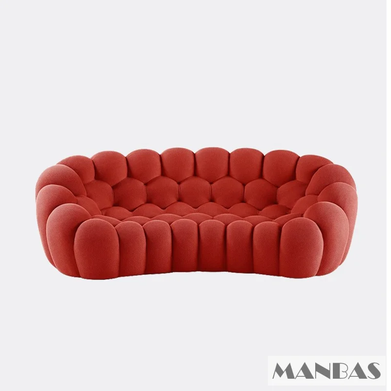 MANBAS Cloud Curved Sofa Stylish Fabric Designer Couch Fluffy Cloth Sofa Sets Modular Football Sofa for Living Room Furniture