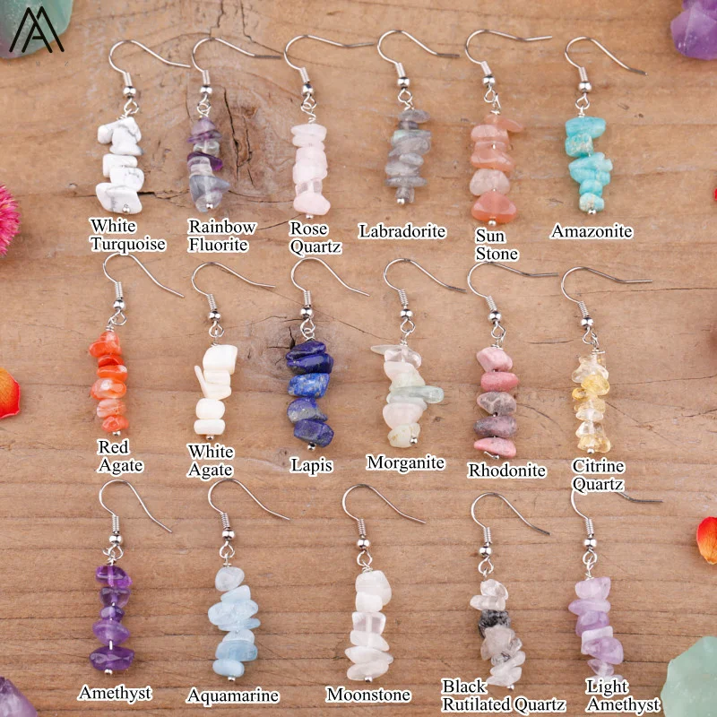 Fashion Women Chip Stone Earring Jewelry Crystal Dangle Earrings Natural Citrines Quartz Gravel Charm Hook Earring Birthday Gift