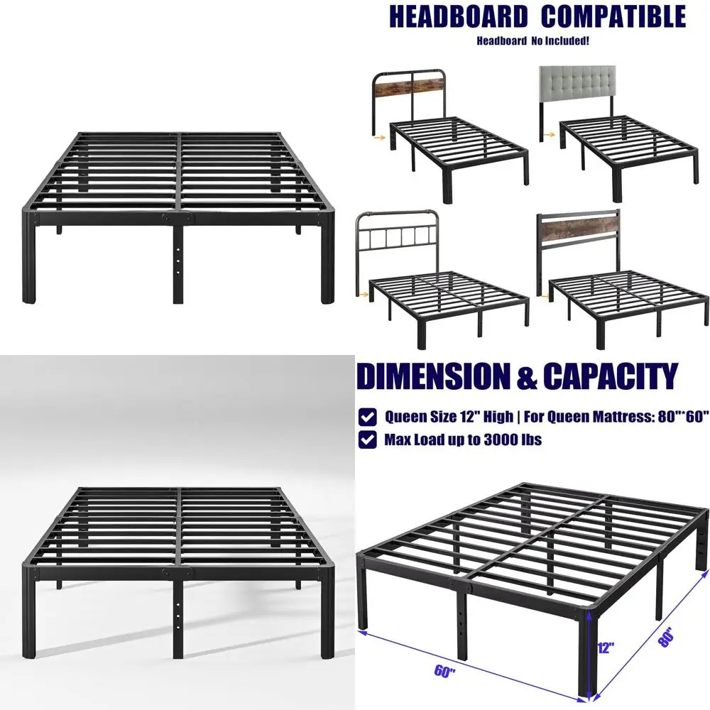 Struttura letto queen size in metallo resistente con angoli arrotondati, senza bisogno di molle, facile montaggio, silenzioso, nero