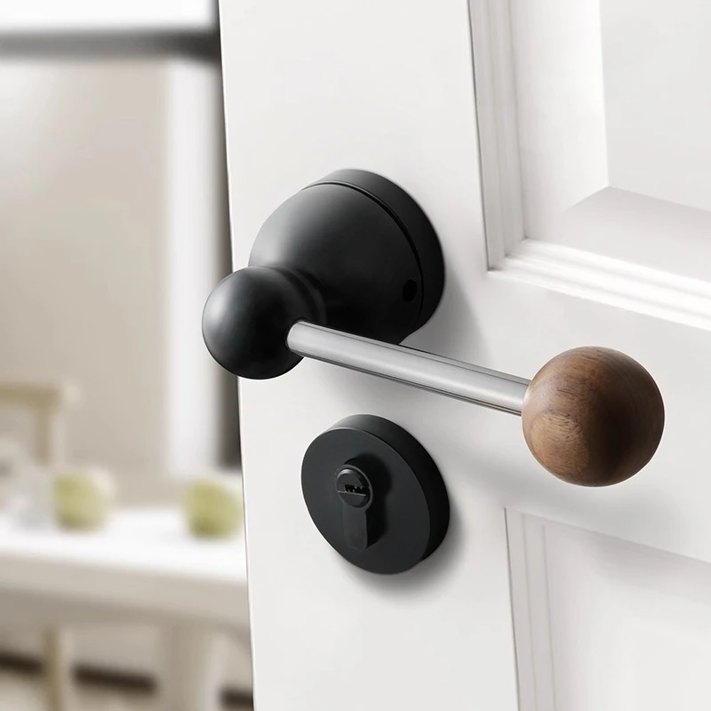 

Space aluminum door handle magnetic suction silent bedroom room brushed silver black lock solid wood walnut ball lock