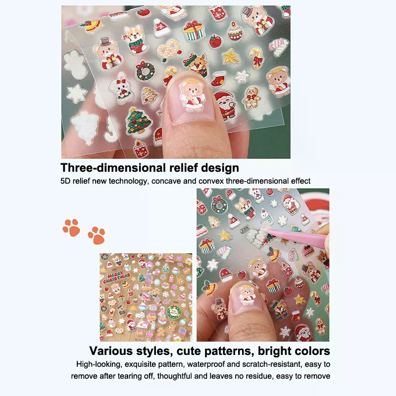 الوردي مضيئة عيد الميلاد مسمار ملصق الرنة سانتا كلوز الدب ندفة الثلج الشتاء DIY مسمار الفن ملصق عيد الميلاد مانيكير الديكور #4