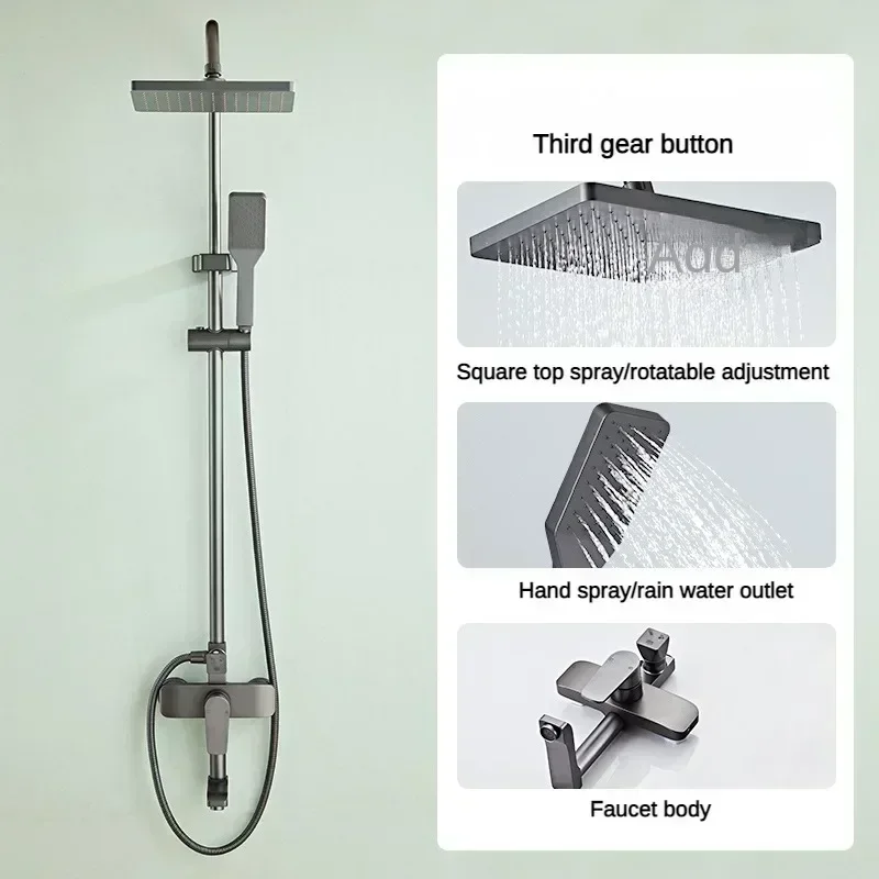 Three Ways Water Outlet knobbed Shower Full Set for Bathroom Wall Mounted Rotatable Faucet Rainlfall Hot Cold Shower System