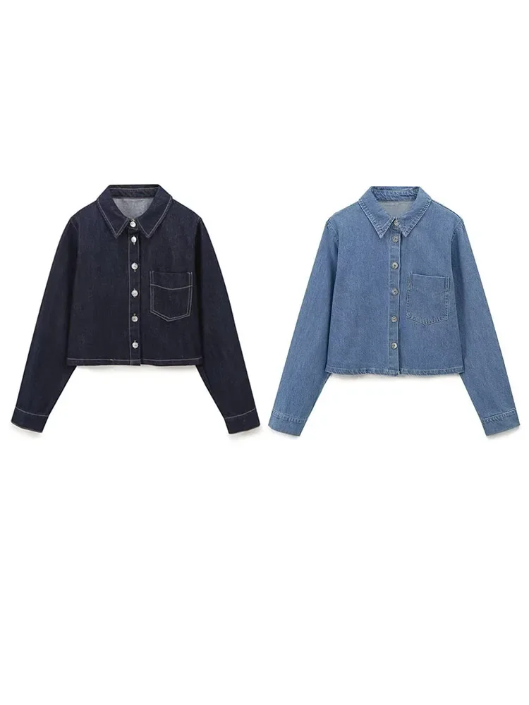 

LIBIELIY 2024 European And American Style Women's New Fashion Lapel Long-sleeved Denim Shirt High Waist Trousers Suit