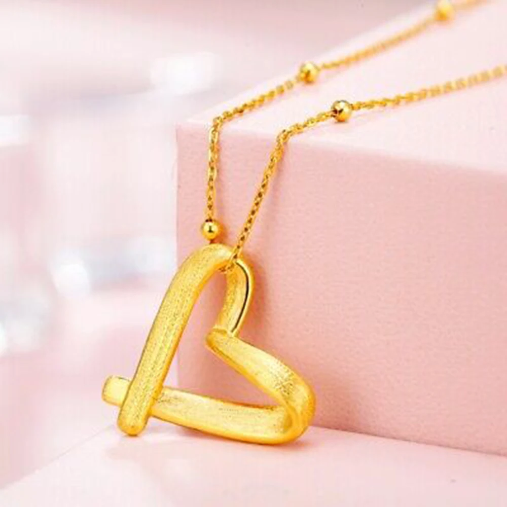 

1pcs 999 Pure 24K Yellow Gold Pendant For Women 3D Brushing Crafts Loving Heart /1.1g