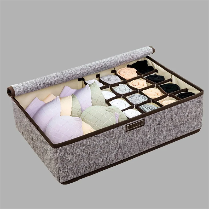 Underwear Storage Box, 17 Compartments Foldable Divider Socks Organizer for Bra Ties Lingerie