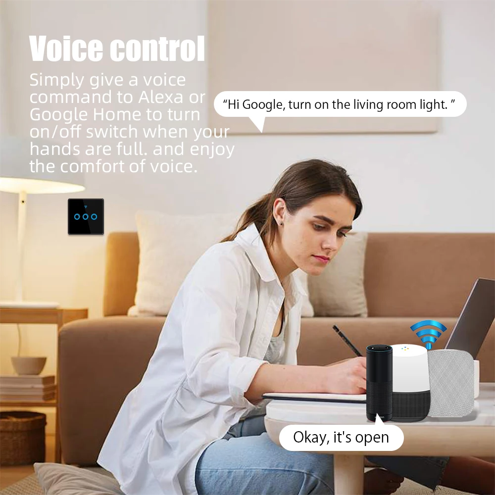Tuya WiFi Smart Touch Switch Glass Panel Wall Mounted Switch 1/2/3 Single/zero Wire Smart Home Supporting Alexa Google Home