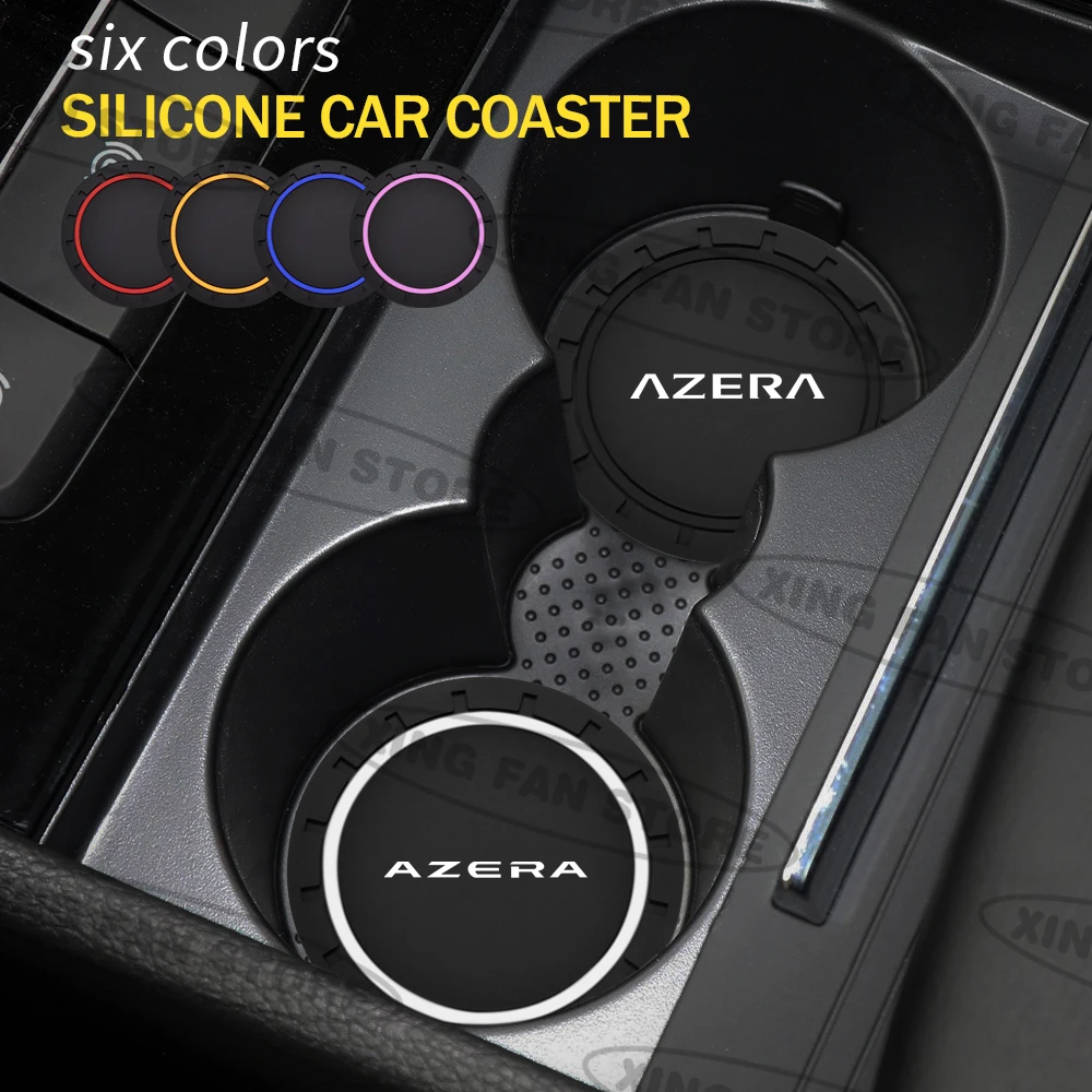 

2pcs PVC For Azera LOGO Grandeur‌ N Line Car Coaster Water Cup Anti-Slip Silicone Pads Interior Decoration Accessories