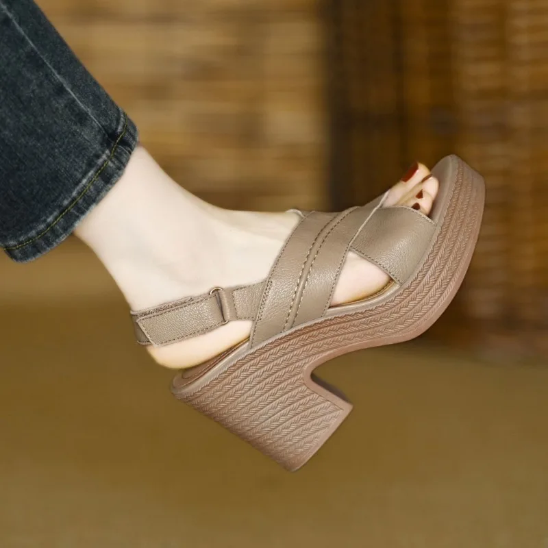 

Sandals Women's New 2026 Summer Soft Thick Heel Waterproof Platform Thick Sole Round Toe Roman Shoes