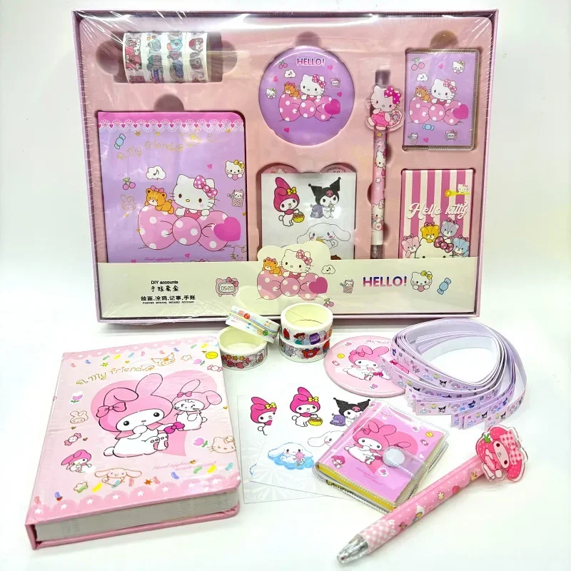 Sanrio Hello Kitty Cinnamoroll Anime Kawaii  Notebook Gift Box Set Cute Kuromi My Melody Student Pen Stationery Toys for Kids