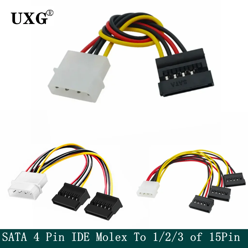 

1 шт. последовательный ATA SATA 4-контактный IDE Molex на 1/2/3 15-контактный кабель адаптера питания жесткого диска, горячая акция по всему миру