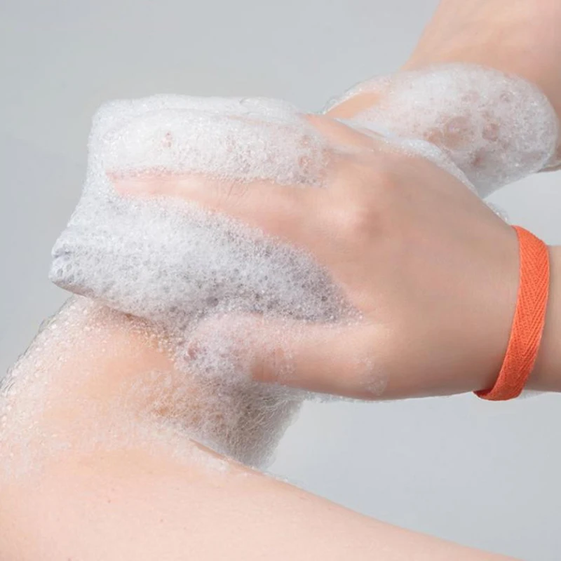 ตาข่ายล้างตัวแบบมีฟองสองด้าน ถุงสบู่ขัดผิว ฟองน้ำขัดผิว ตาข่ายใส่สบู่ในห้องน้ำ